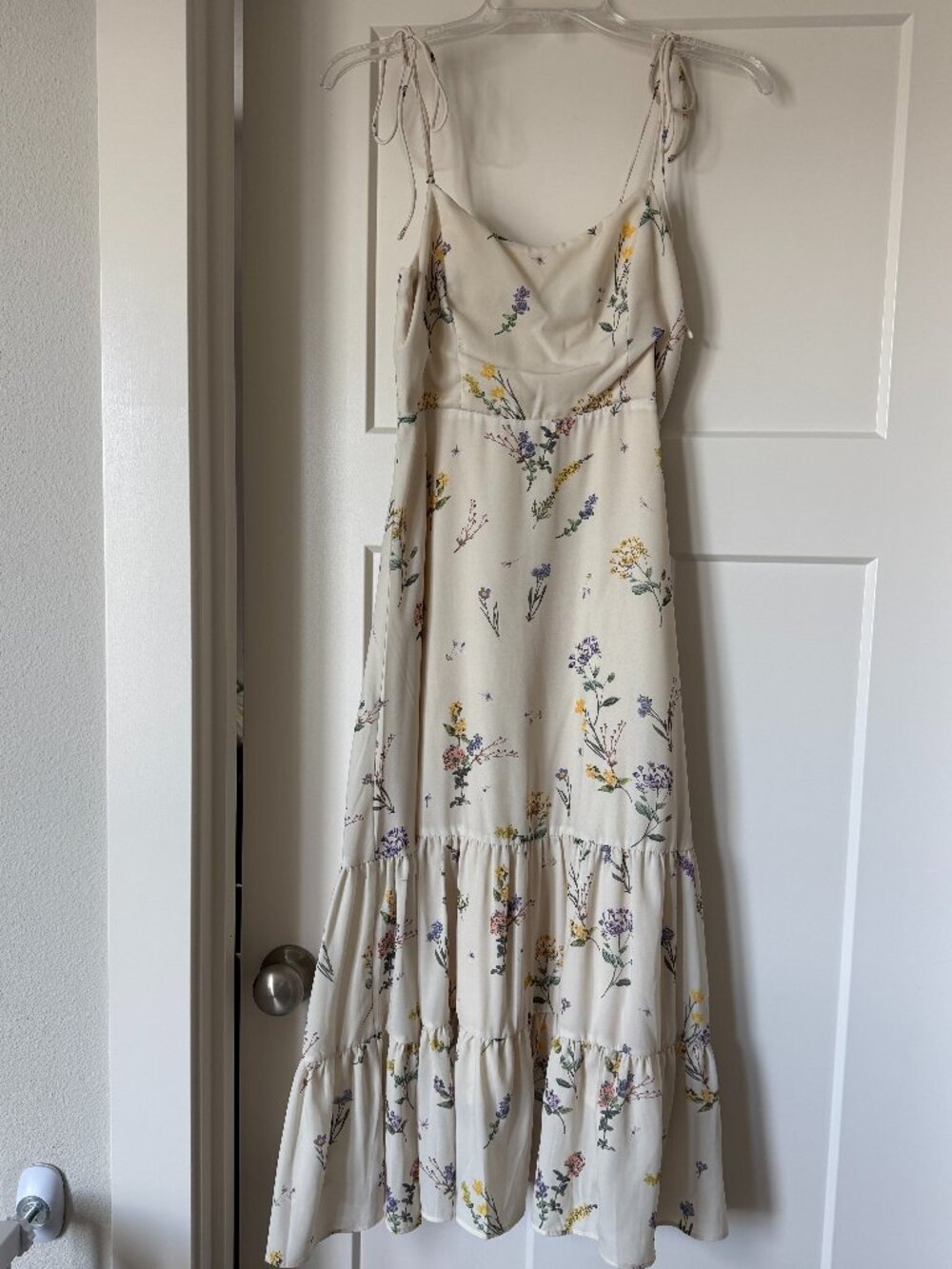Lulus Women's Started With A Kiss Beige Floral Print Tie-strap Tiered Dress S - Picture 4 of 8